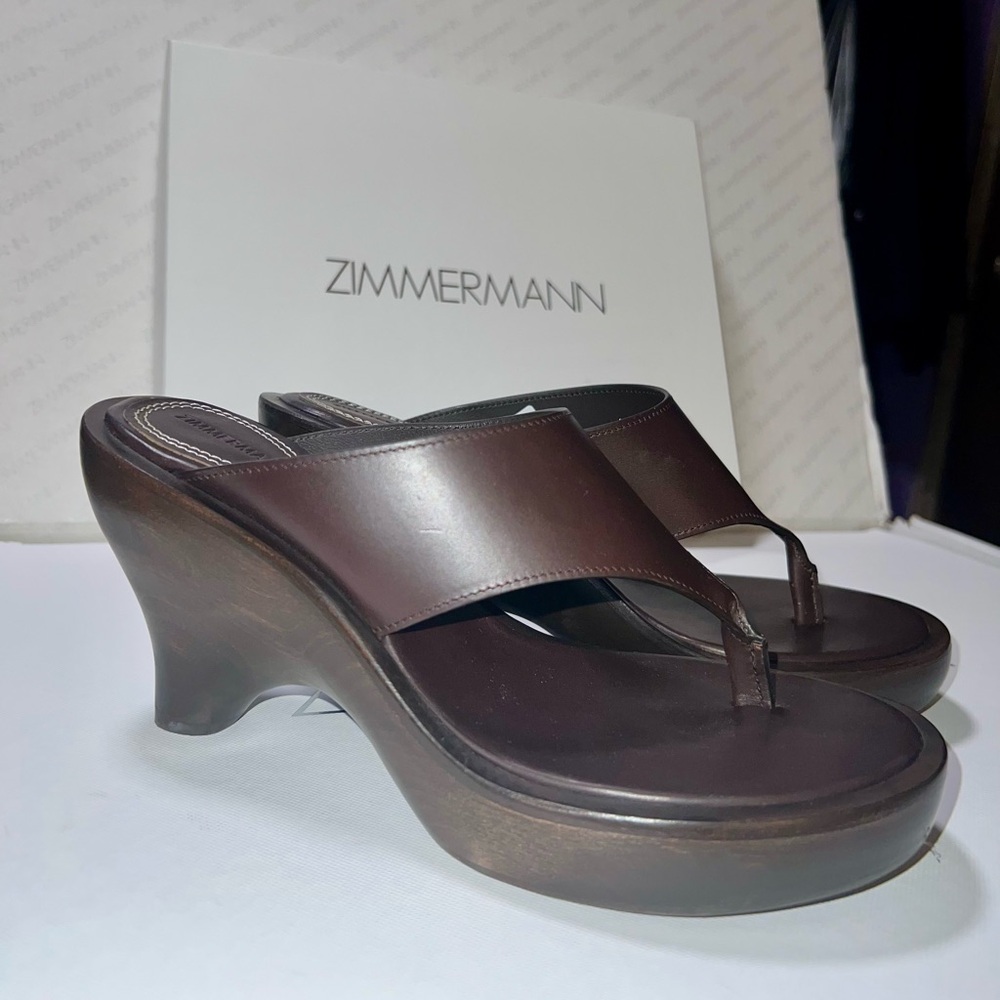 Zimmermann Espresso Brown Wild 95 Leather Wedge Mules